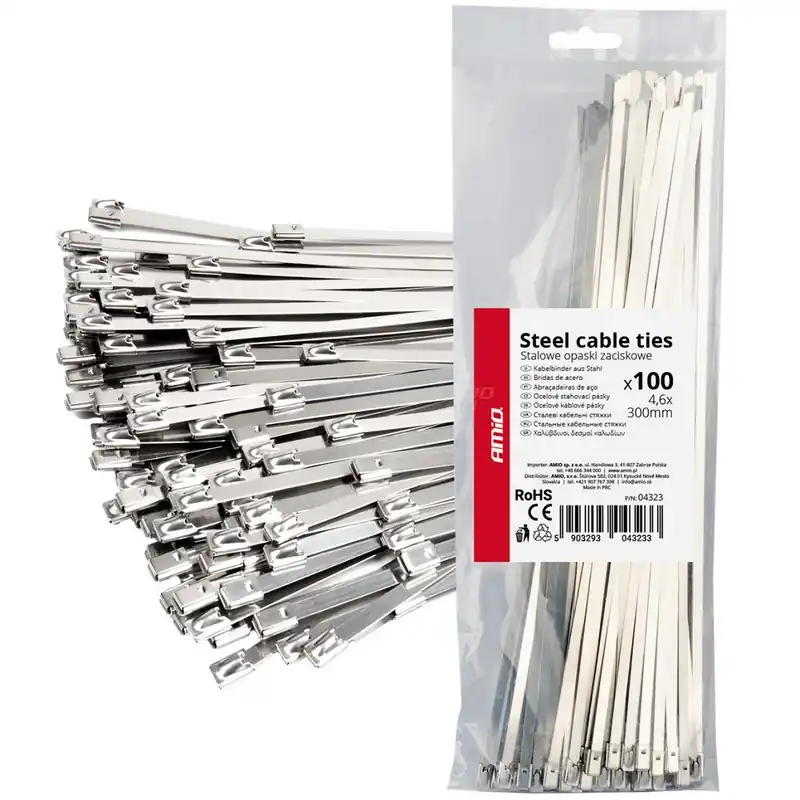 Sada stahovacích nerezových pásek 4.6x300 mm 100 ks AMIO Časově Omezené