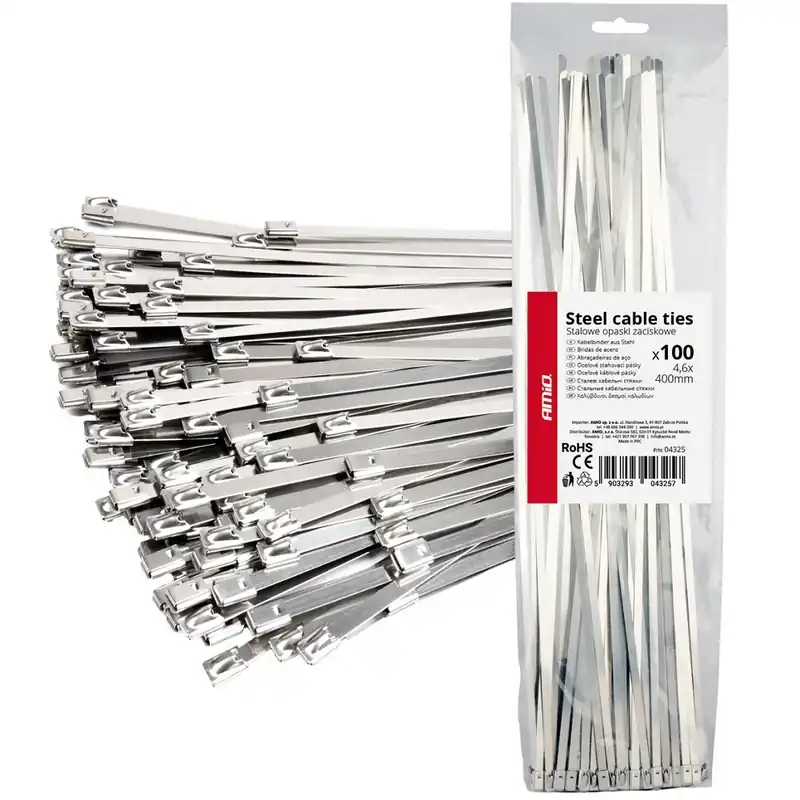 Horká Nabídka Sada stahovacích nerezových pásek 4.6x400 mm 100 ks AMIO