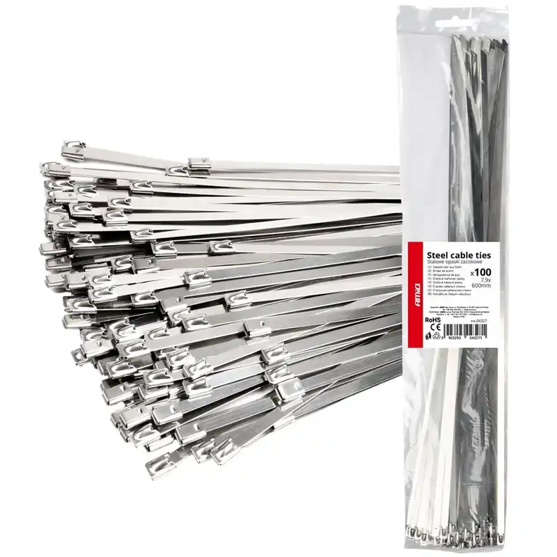 Aktuální Sada stahovacích nerezových pásek 7.9x600 mm 100 ks AMIO