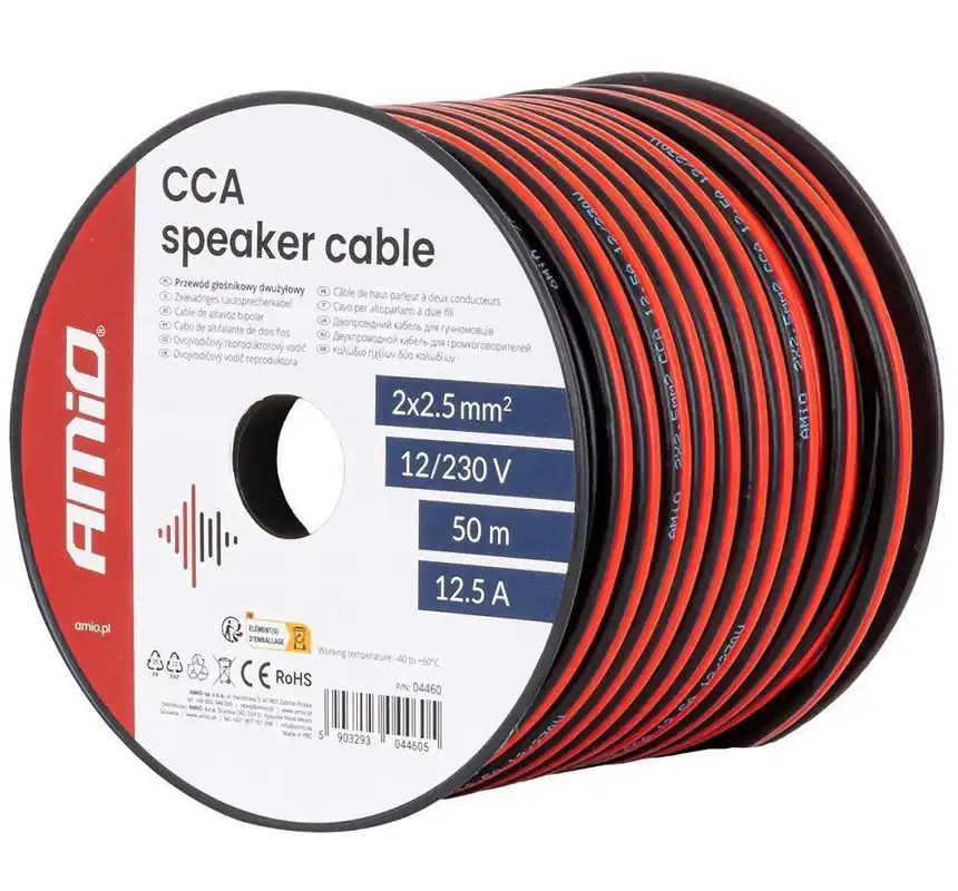 Nejprodávanější Dvoužilový reproduktorový kabel AMIO 2x2,5 mm² (50 m)