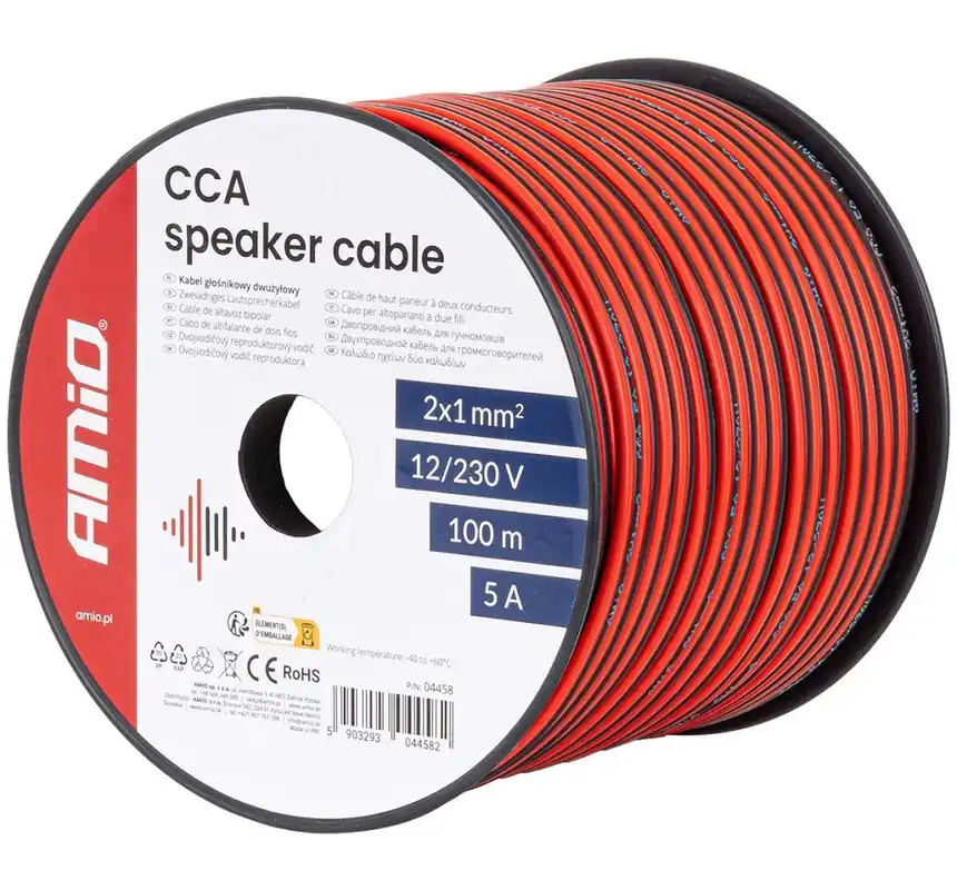 Dvoužilový reproduktorový kabel AMIO 2x1 mm² (100 m) Expresní Doručení