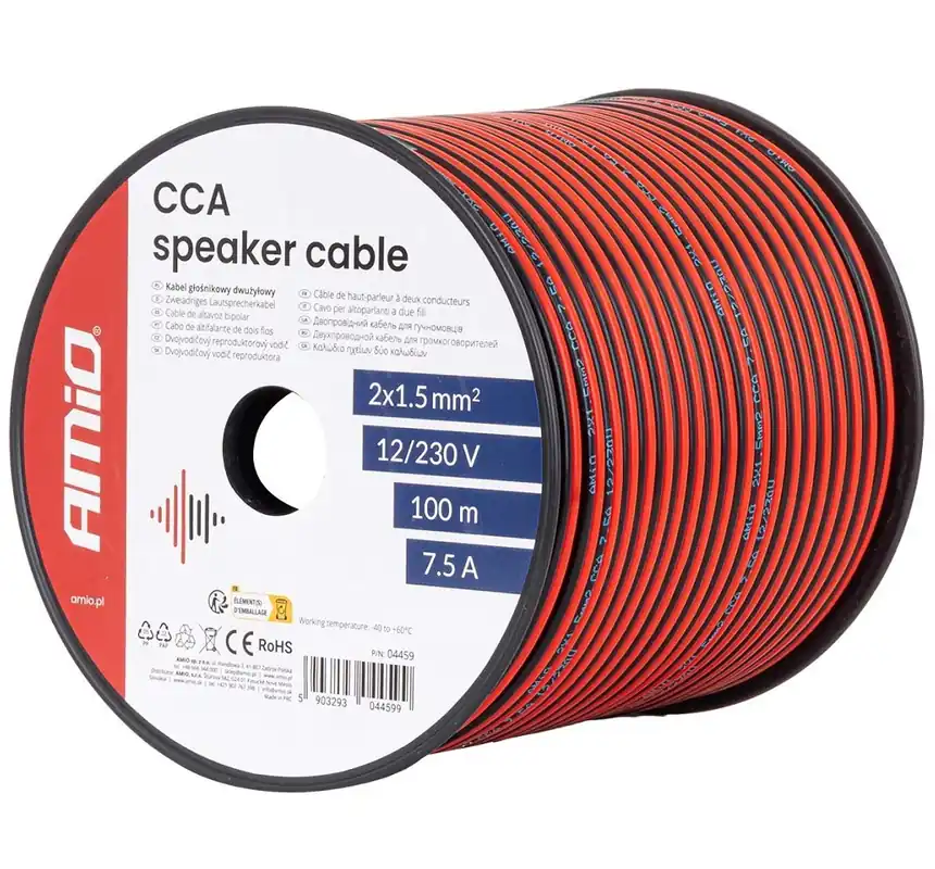 Levný Dvoužilový reproduktorový kabel AMIO 2x1.5 mm² (100 m)