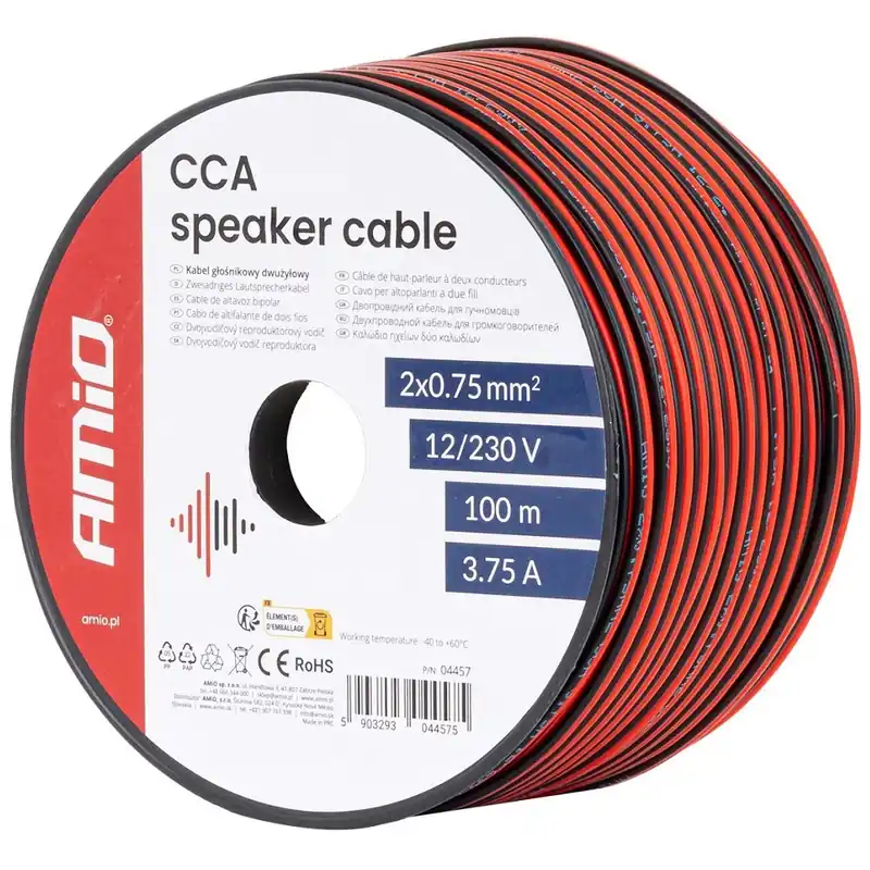 Vrácení Zdarma Dvoužilový reproduktorový kabel AMIO 2x0.75 mm² (100 m)