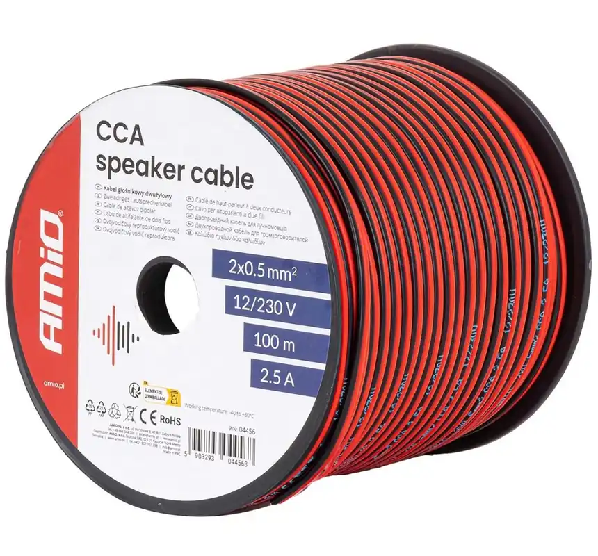 Dvoužilový reproduktorový kabel AMIO 2x0.5 mm² (100 m) Super Cena