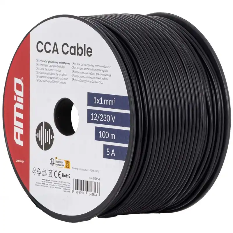 Jednožilový černý kabel AMIO 1x1 mm² 5A 12/230V (100 m) Speciální Cena