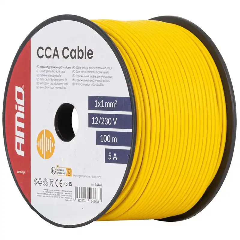 Akce Jednožilový žlutý kabel AMIO 1x1 mm² 5A 12/230V (100 m)