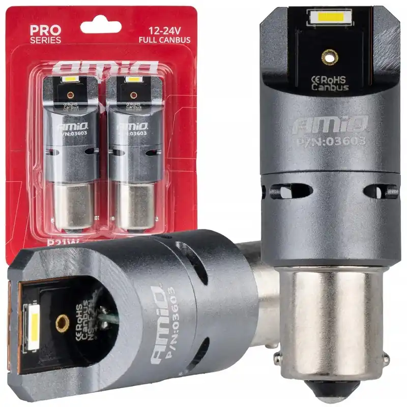 Oblíbený CAN-BUS LED žárovky BA15S P21W, 2 SMD LED 1860, bílé, aktivní chladič, 2 ks AMIO