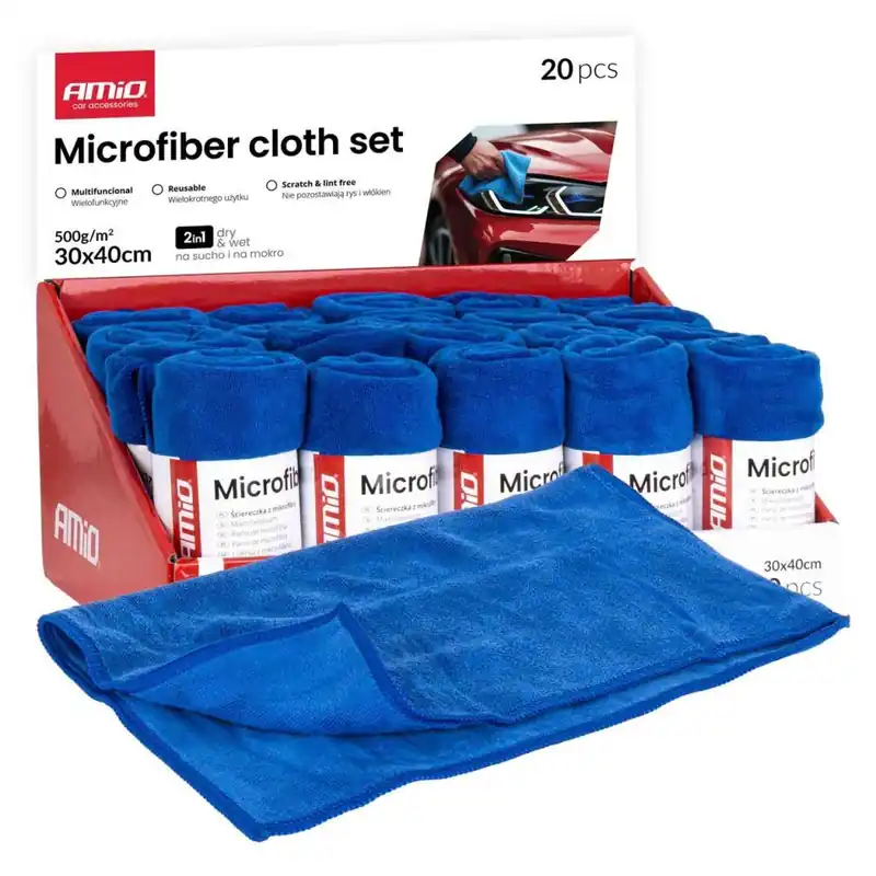 Cenová Bomba Sada 20 ks mikrovláknových utěrek AMIO 40x30 cm 500 g/m², na interiér a exteriér
