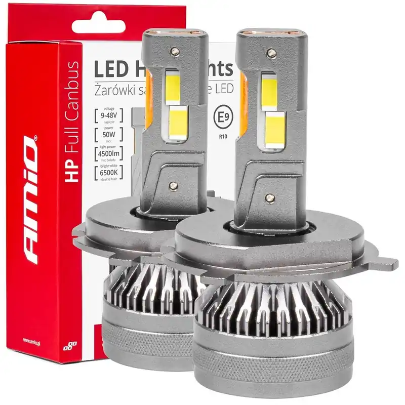 LED žárovky H4 H19 AMIO LED HP FULL CAN-BUS, bílé 6500K 4500 LM, 2 ks Nízká Cena
