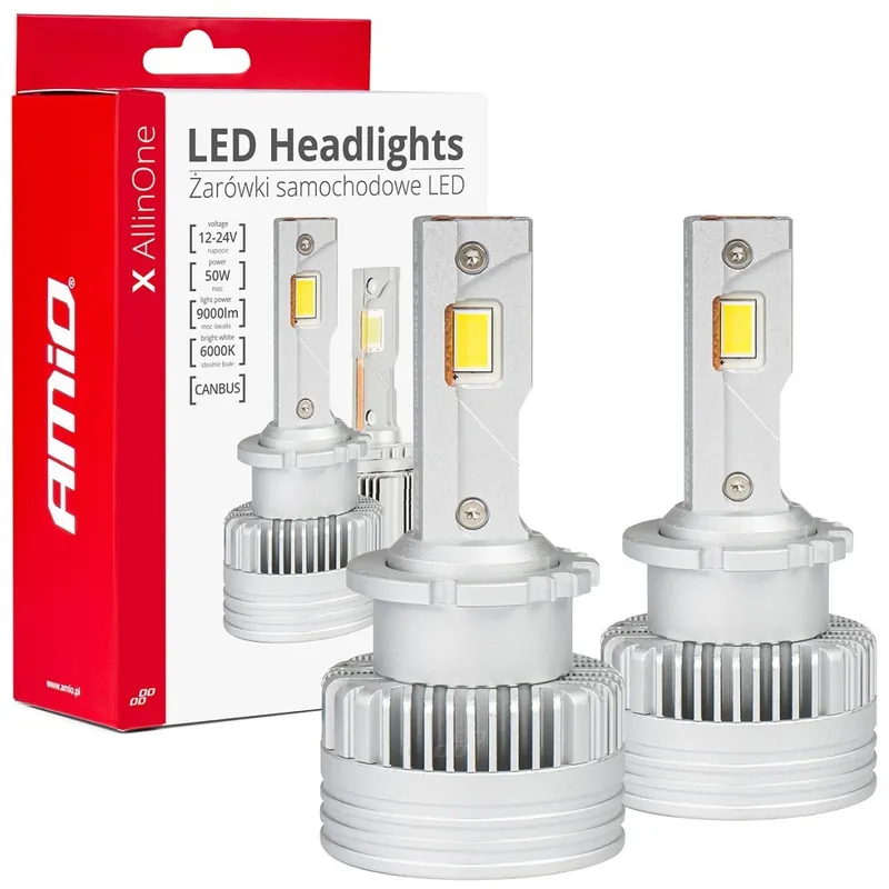 Levný LED výbojky D2S D2R D4S D4R AMIO LED X AllinOne, bílé 6000K 9000 LM, 2 ks