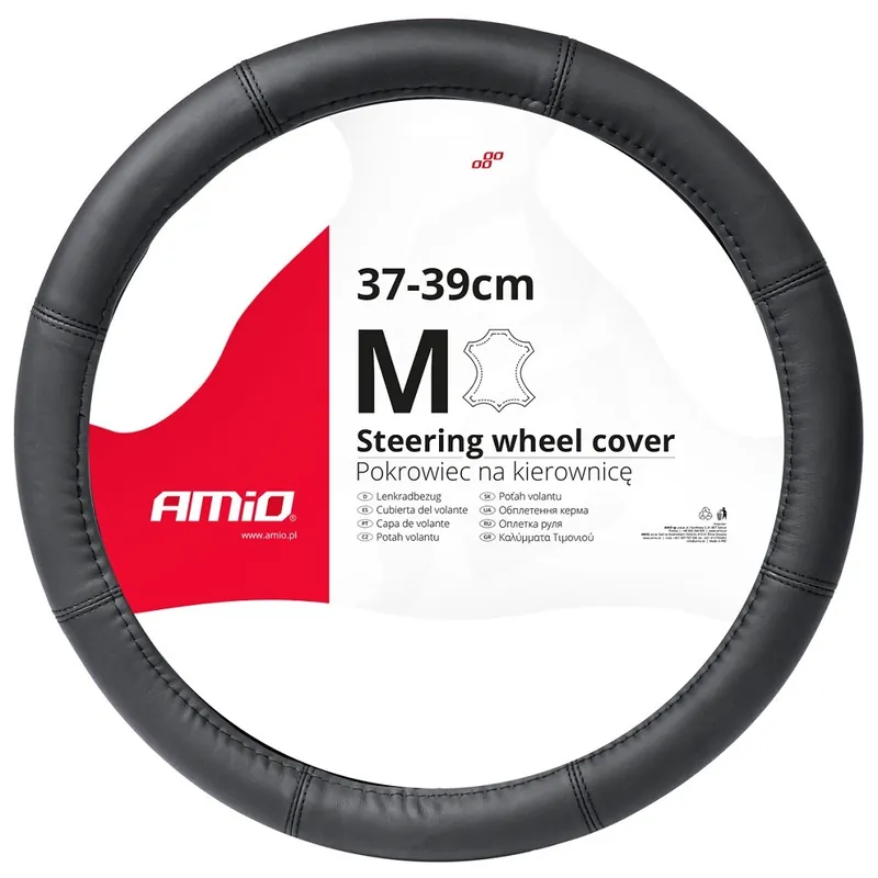 Originální Kožený potah na volant 37 - 39 cm AMIO M, černý, hladká kůže