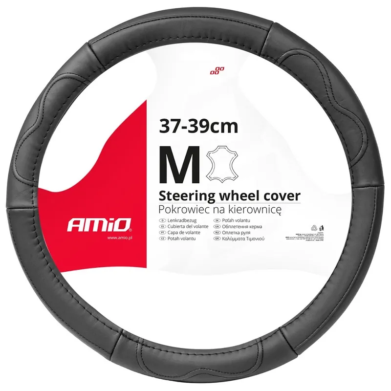 Koupit Online Kožený potah na volant 37 - 39 cm AMIO M, černý, hladká kůže s prošívanými prvky