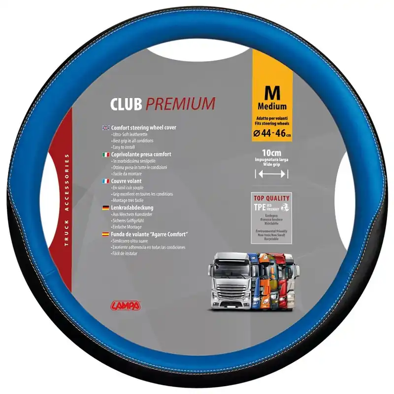 Cenově Výhodný Potah volantu 44 - 46 cm LAMPA CLUB PREMIUM M, modrý Skeentex
