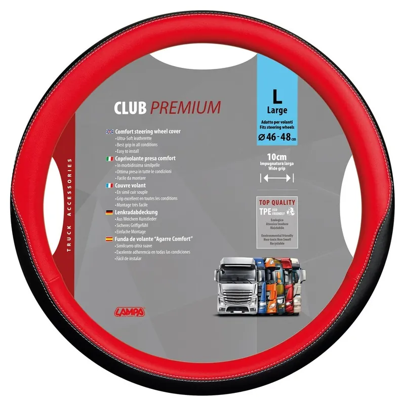 Potah volantu 46 - 48 cm LAMPA CLUB PREMIUM L, červený Skeentex Ověřený