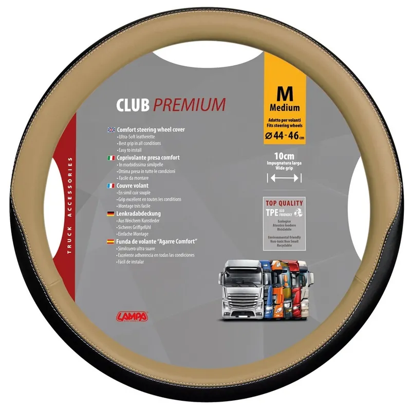 Značkový Potah volantu 44 - 46 cm LAMPA CLUB PREMIUM M, béžový Skeentex