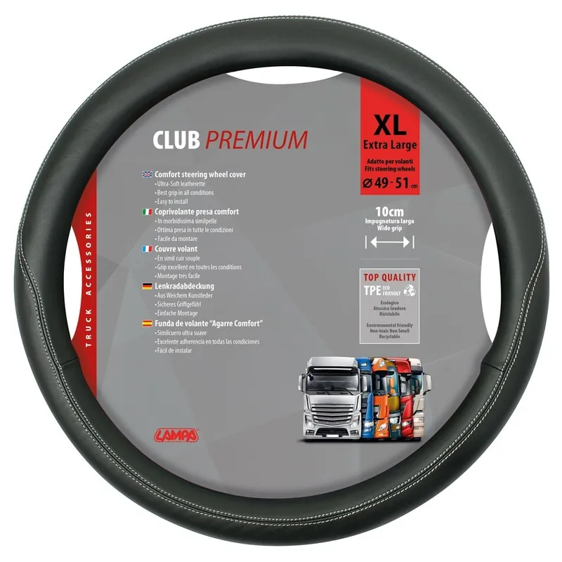 Potah volantu 49 - 51 cm LAMPA CLUB PREMIUM XL, černý Skeentex Vysoce Kvalitní
