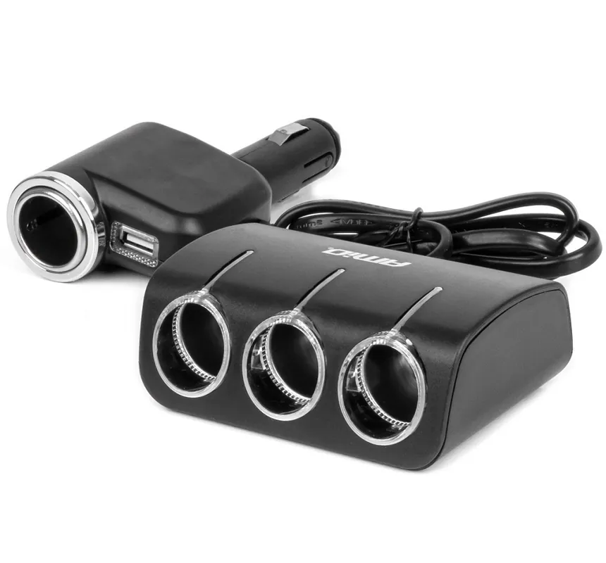 Objednat Nyní Rozbočovač do auta AMIO se 3+1 zásuvkami 120W USB-A 3.1A