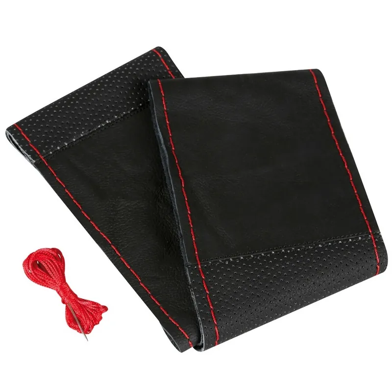 Kožený potah volantu 37-39 cm, černý LAMPA SPORT LEATHER, červená nit Nízká Cena