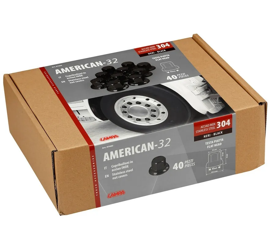Nízká Cena Nerezové černé leštěné kryty šroubů AMERICAN 32 mm 40 ks pro kamiony LAMPA