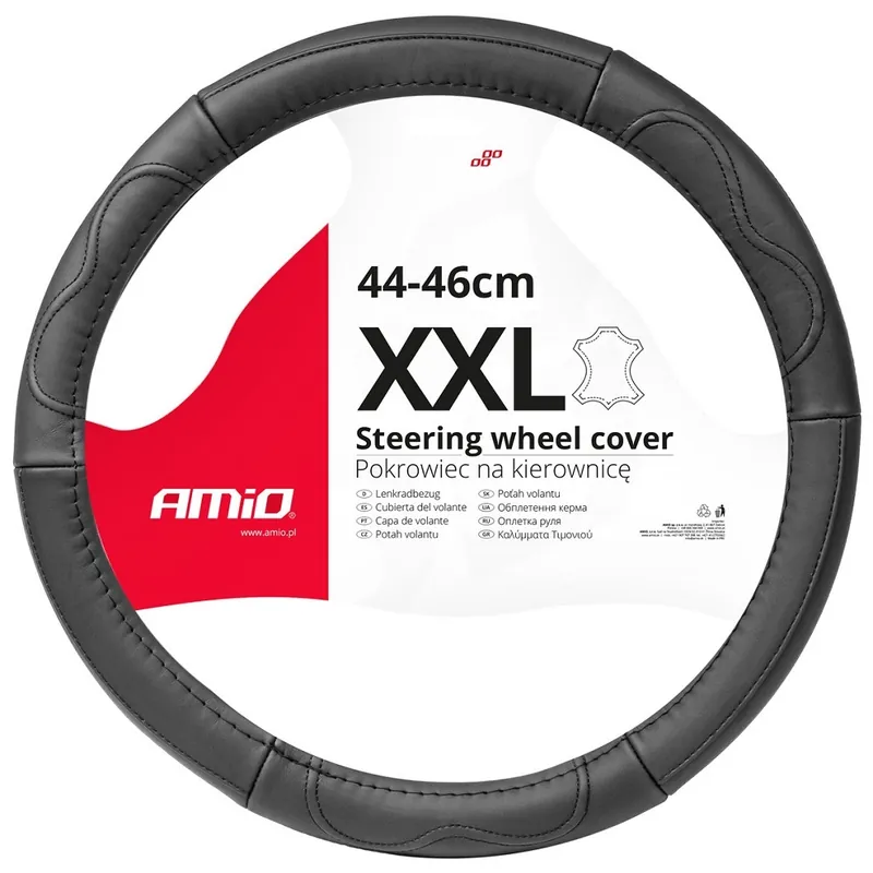 Top Prodej Kožený potah na volant 44 - 46 cm AMIO XXL, černý, hladká kůže s prošívanými prvky