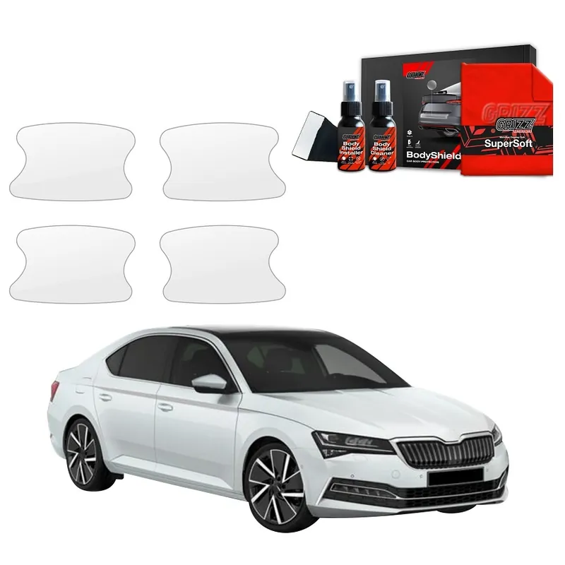 Nová Kolekce Ochranné fólie pod kliky Škoda Superb III Liftback (2019 - 2023) GRIZZ Protector, 4 ks