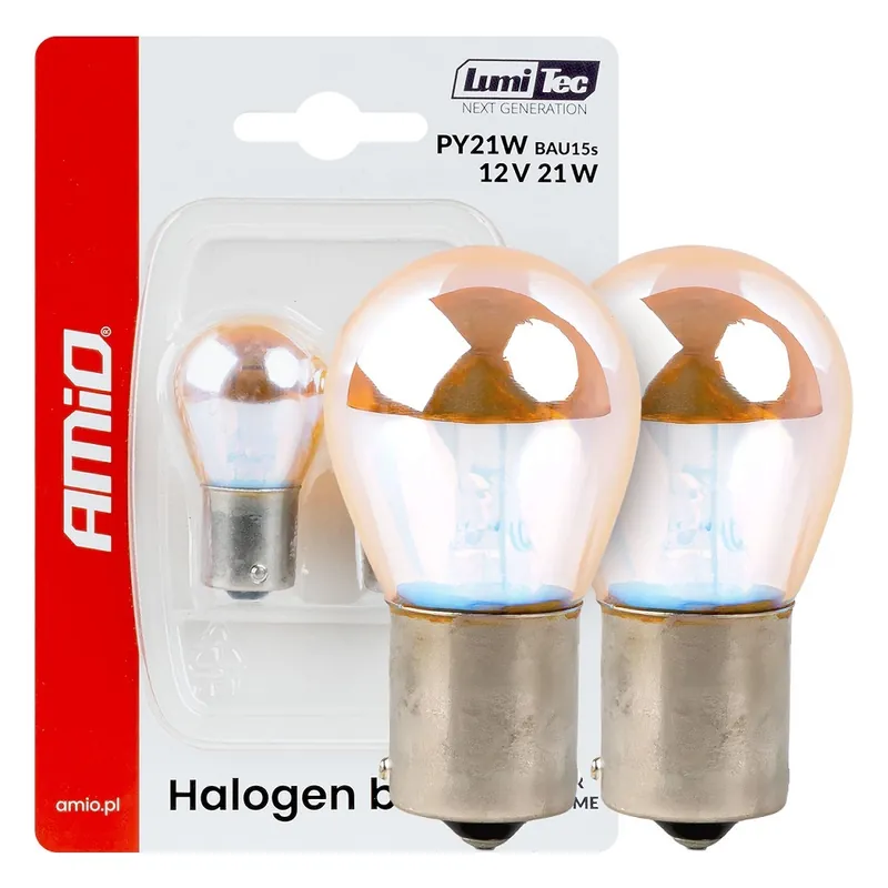 Žárovky AMIO PY21W BAU15S AMBER CHROME do blinkrů, 2 ks Akční Nabídka