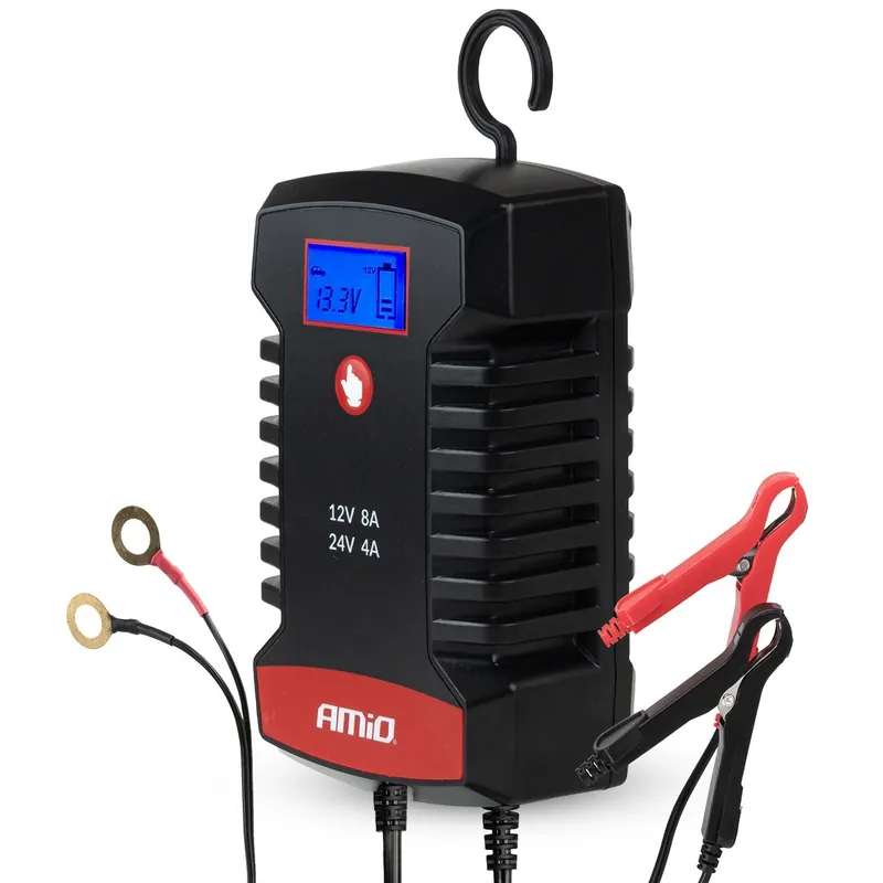 Značkový Inteligentní nabíječka AMIO PRO HOOK 12V 24V 8A (12V 40-80Ah 24V 40Ah)