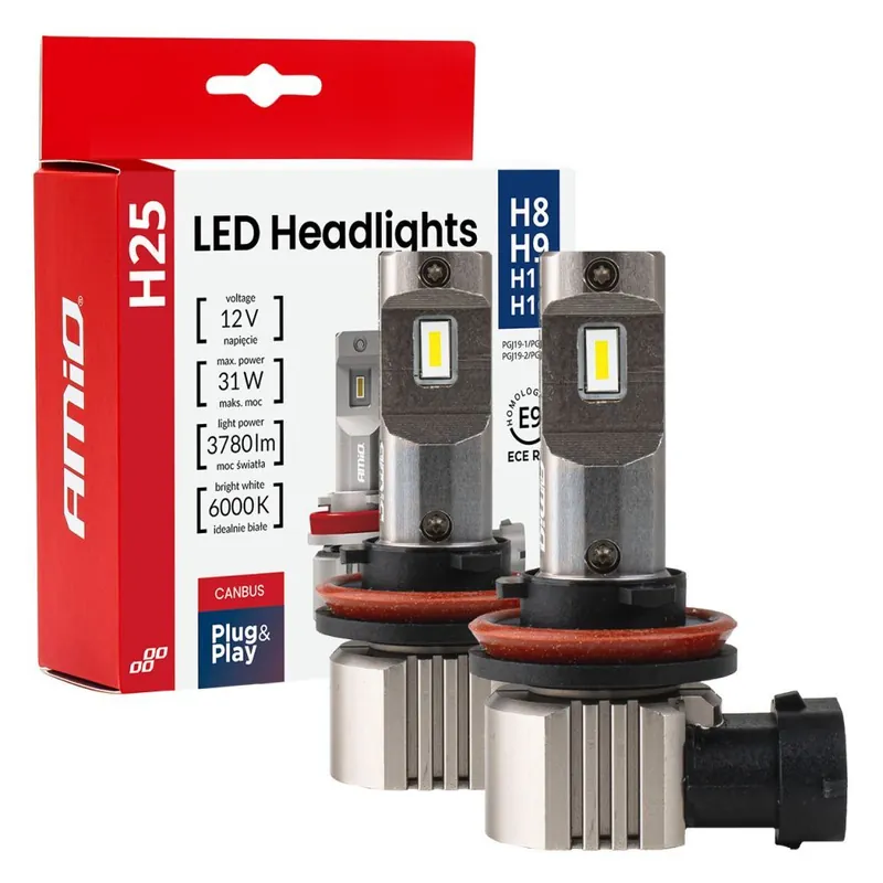 Nízká Cena LED žárovky H8 H9 H11 H16 AMIO H25 FULL CAN-BUS, bílé 6000K 3780 LM, 2 ks