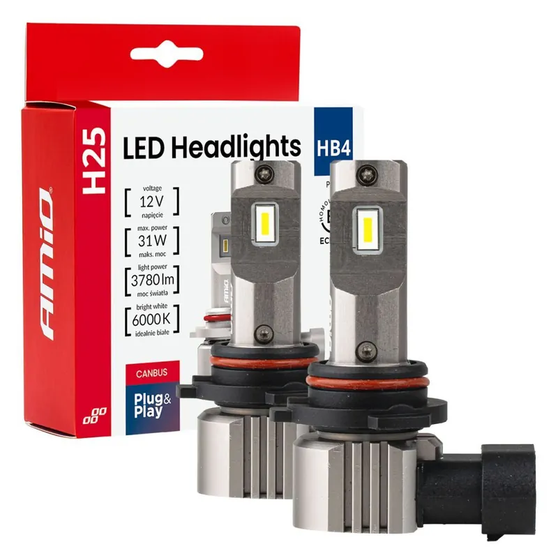 LED žárovky HB4 AMIO H25 FULL CAN-BUS, bílé 6000K 3780 LM, 2 ks Nízká Cena