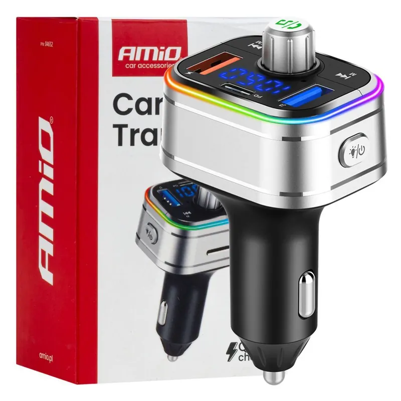 FM transmitter bluetooth s funkcí nabíječky 2x USB-A USB-C micro SD AMIO Akční Nabídka