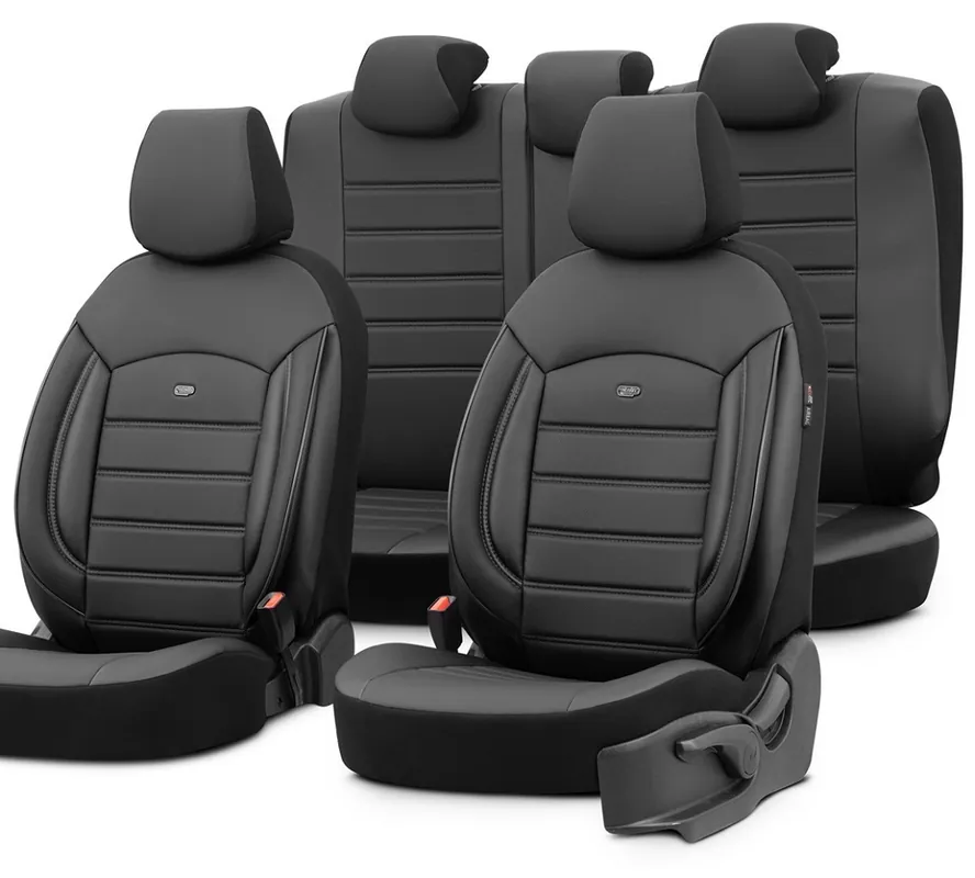 Autopotahy Škoda Octavia III (2012 - 2020) univerzální OTOM INSPIRE BLACK ECO-LEATHER 3-ZIP Levný