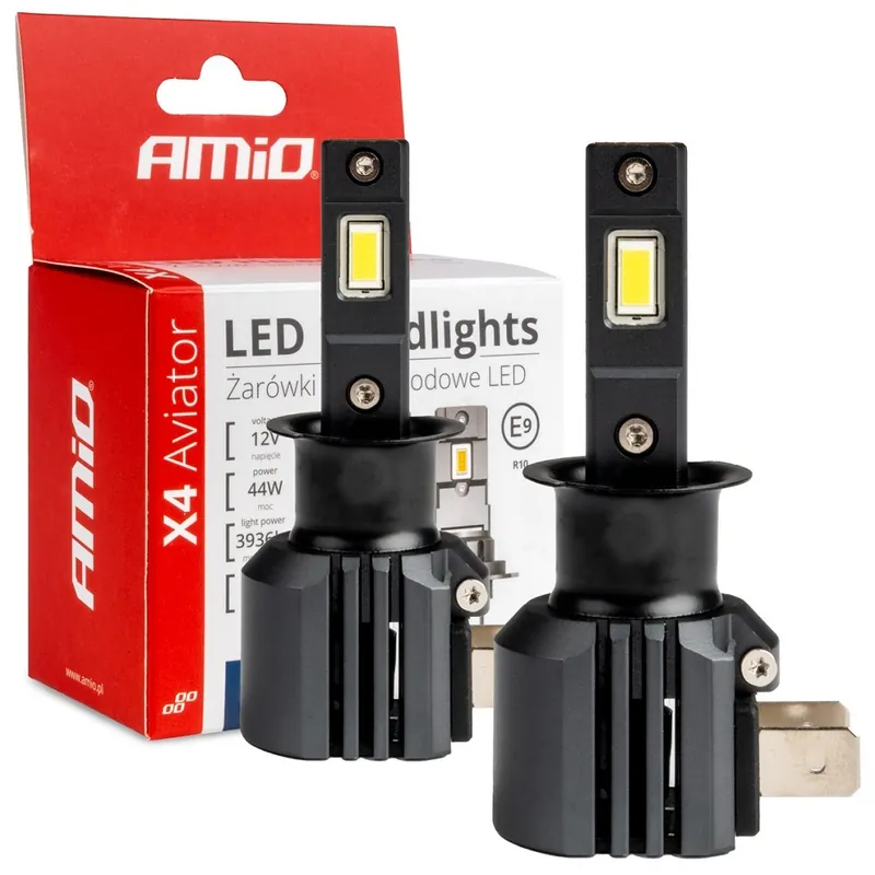 LED žárovky H3 AMIO LED X4 Aviator Series, bílé 6500K 3936 LM, 2 ks Originální