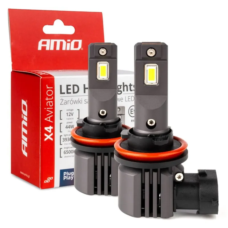 LED žárovky H8 H9 H11 H16 AMIO LED X4 Aviator Series, bílé 6500K 3936 LM, 2 ks Akce
