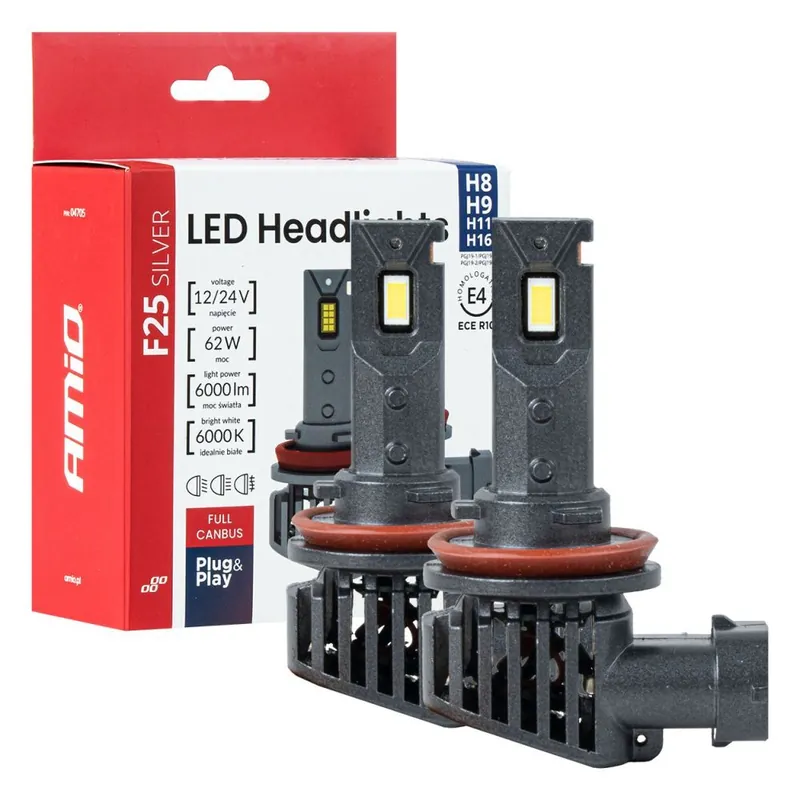 Přímo Od Výrobce LED žárovky H8 H9 H11 H16 AMIO F25 SILVER FULL CANBUS 6000 LM