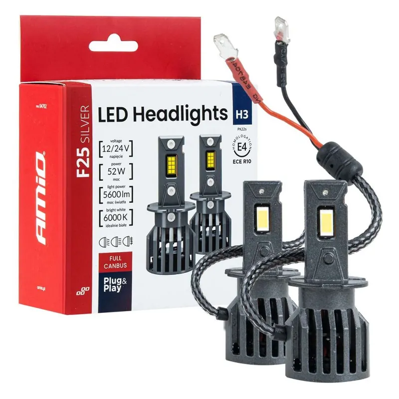 LED žárovky H3 AMIO F25 SILVER FULL CANBUS 5600 LM Cenově Výhodný