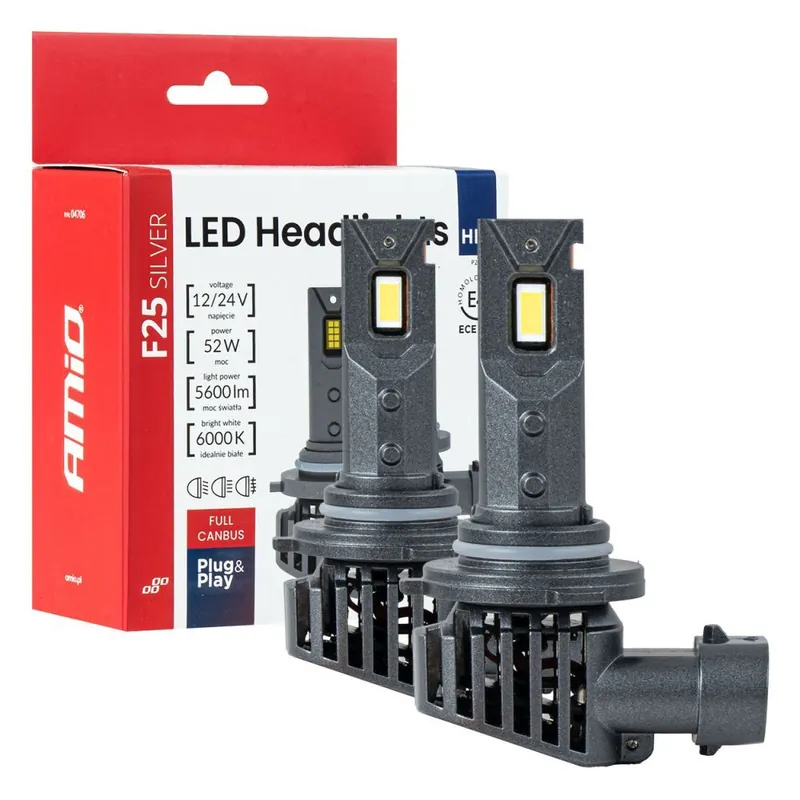 Koupit Online LED žárovky HB3 AMIO F25 SILVER FULL CANBUS 5600 LM