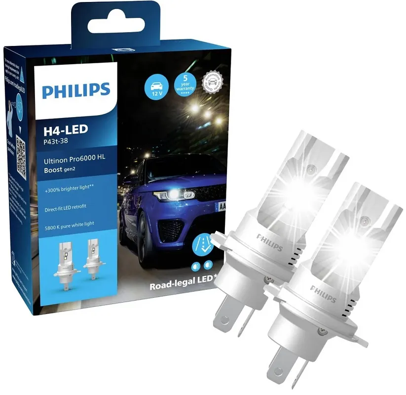Hit Sezóny LED žárovky H4 PHILIPS Ultinon Pro6000 HL Boost, legální