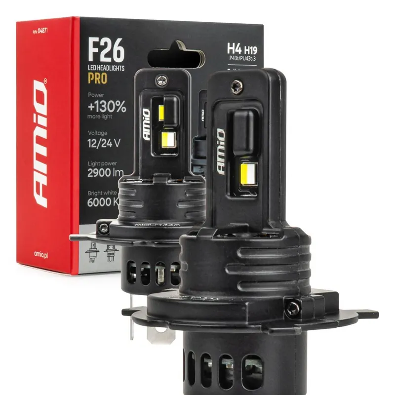 LED žárovky H4 H19 AMIO F26 PRO LumiTec LIMITED +130% DUO FULL CANBUS 2900 LM Cenový Hit