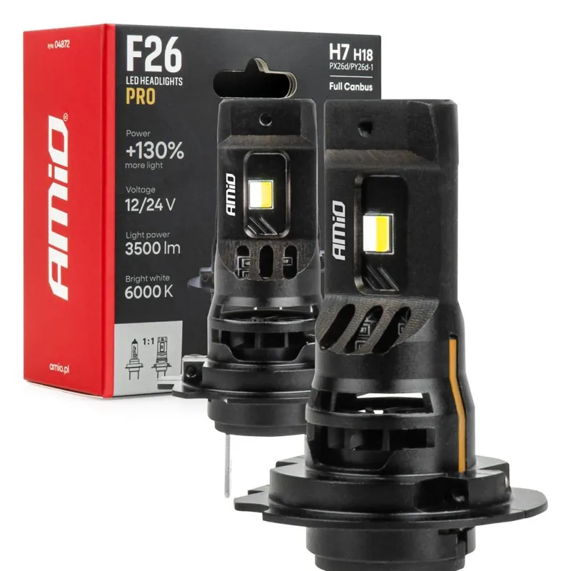 LED žárovky H7 H18 AMIO F26 PRO LumiTec LIMITED +130% DUO FULL CANBUS 3500 LM Nejprodávanější