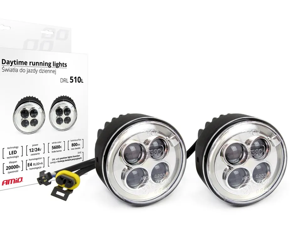 Denní svícení AMIO DRL 510L kulaté, 4 LED s pozičními Angel Eyes kroužky, průměr 70 mm Nejlepší Cena