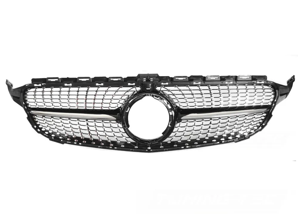 Must-Have Mercedes třídy C C205/A205 2018-2023 - Přední maska DIAMOND černá s chromem a otvorem pro kameru