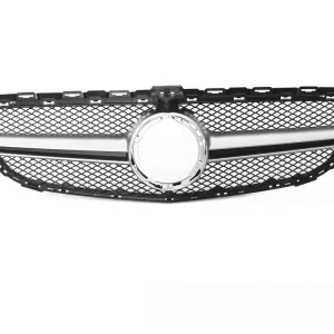 Koupit Online Mercedes třídy C W205/S205 2018-2021 - Přední maska černá se stříbrným a otvorem pro kameru