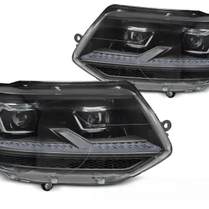 Volkswagen T5.1 2010-2015 - Přední světla FULL LED černá s chromem SEQ DRL Rychlé Dodání