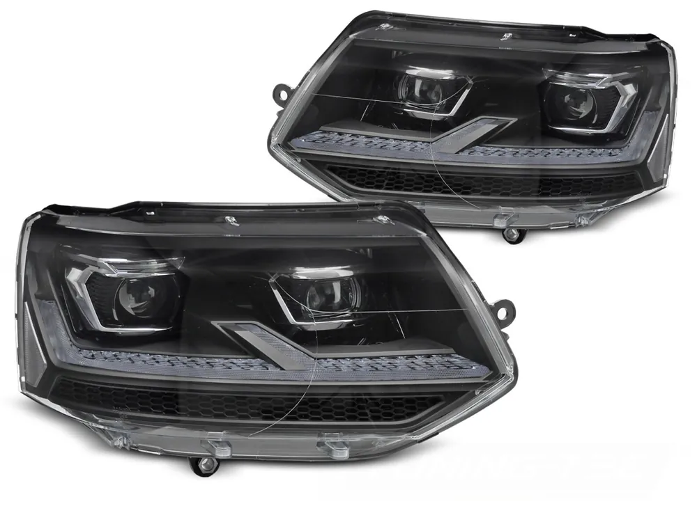 Volkswagen T5.1 2010-2015 - Přední světla FULL LED černá s chromem SEQ DRL Rychlé Dodání
