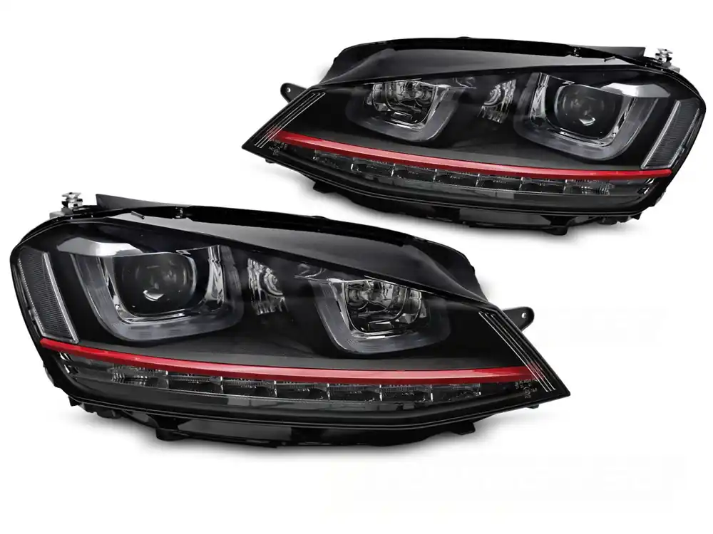 Víkendová Akce Volkswagen Golf VII 2013-2017 - Přední LED světla červená SEQ DRL